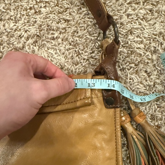 Women’s Frye Woven Leather Crossbody Messenger Multi-Color Western Tassel Bag - Picture 9 of 13